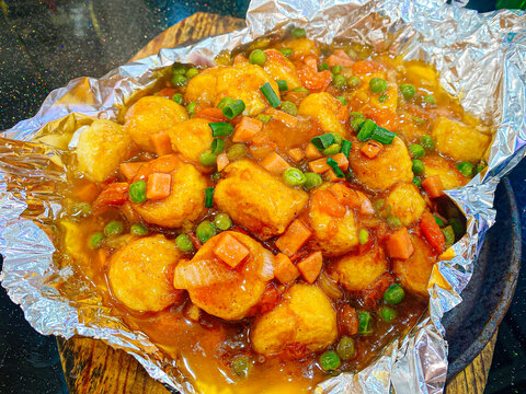 特写铁板日本豆腐煎豆腐