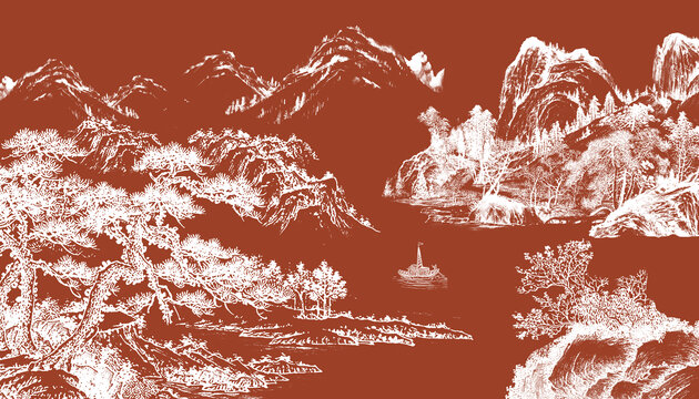 新中式意境山水背景墙