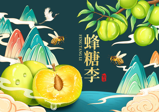 蜂糖李包装插画