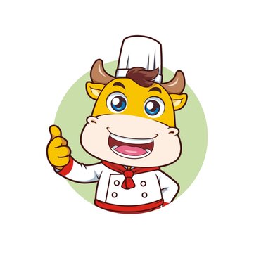 卡通可爱小牛厨师点赞头像矢量图