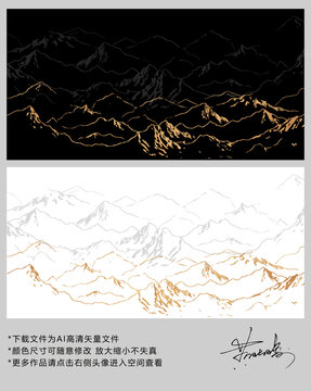 山峰线条山脉线稿