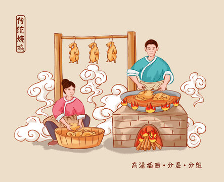 烧鸡插画工艺图