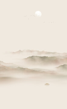 极简柔和水墨山水画