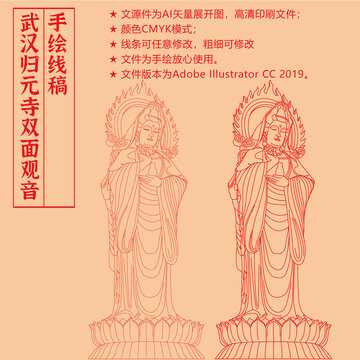 武汉归元寺双面观音线稿