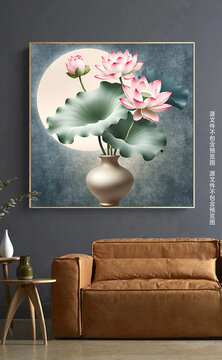 新中式立体荷花光影艺术装饰画