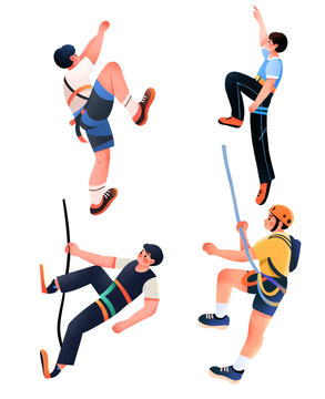 扁平运动攀岩人物插画
