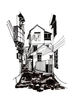 徽派建筑手绘