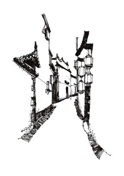 徽派建筑手绘