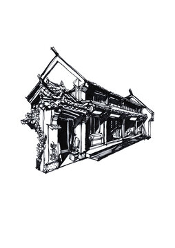 徽派建筑手绘