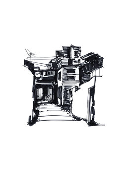 徽派建筑手绘