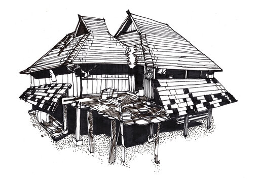 徽派建筑手绘