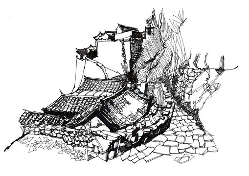 徽派建筑手绘