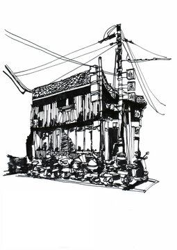 舟山老街建筑手绘