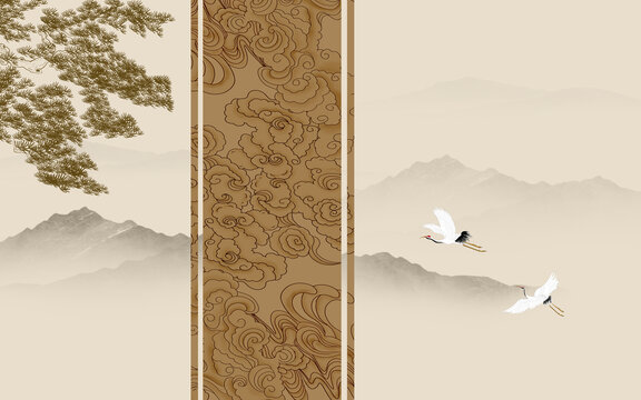 山水祥云迎客松