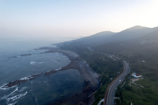 航拍海岸线环岛公路天际线