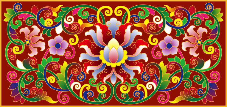 彩绘莲纹缠枝莲纹