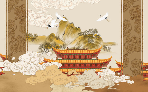新中式古建筑壁画