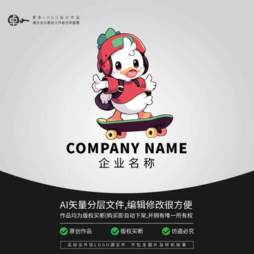 鸭子滑板潮玩运动卡通LOGO