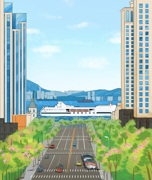 手绘威海插画漫画PS源文件