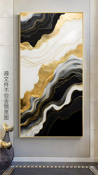 新中式金波抽象大理石山水玄关画