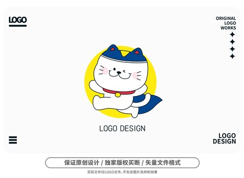 原创卡通超人小猫logo