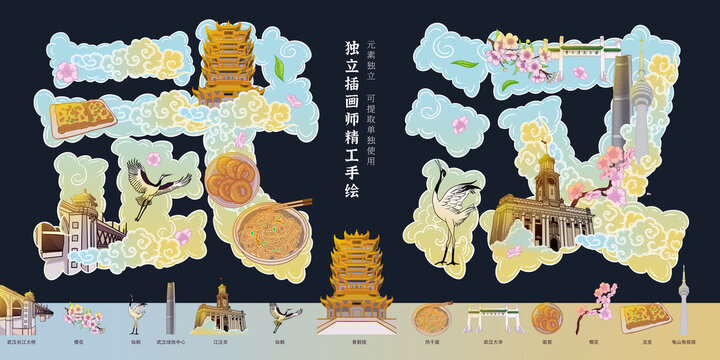 湖北武汉城市旅游宣传文创插画