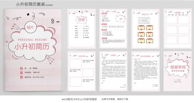 手绘小升初学生升学简历模板