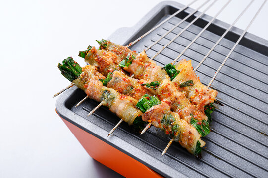 肉包韭菜烤串