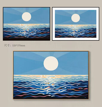 海上圆夜装饰画效果展示有源文件