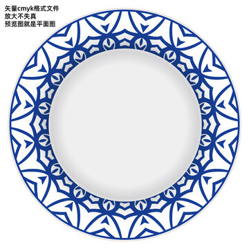 圆形蓝色陶瓷餐具花面图案