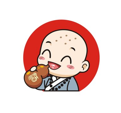 卡通可爱小和尚喝酒头像矢量图