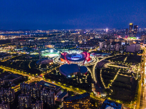 河西奥体中心夜景航拍