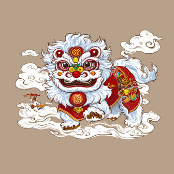 国风狮子T恤图案
