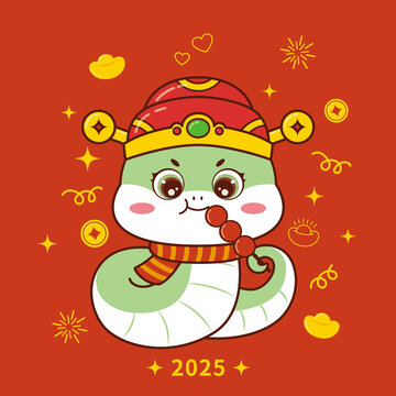 卡通蛇年ip冰糖葫芦矢量插画
