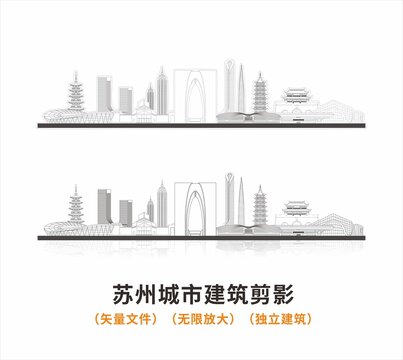 苏州城市建筑剪影线稿