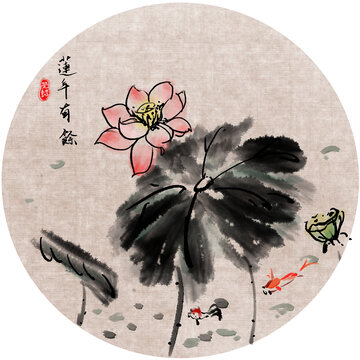 手绘水墨国画荷花