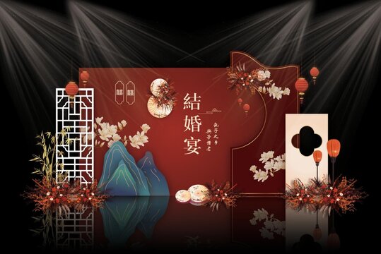 红色中式婚礼背景