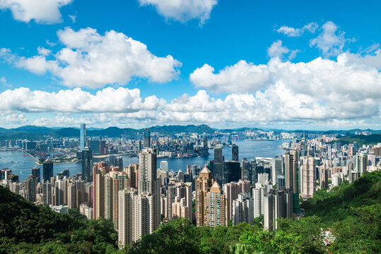 香港城市地标建筑全景风光图