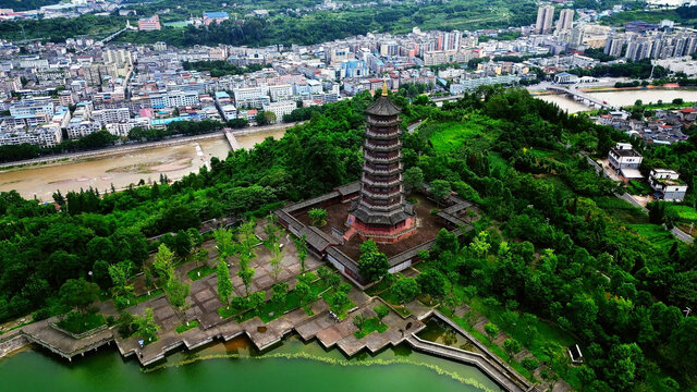 俯视文严塔凉亭