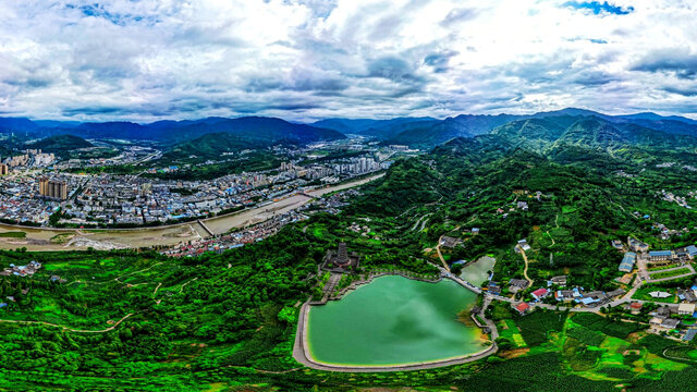 兰家山公园田野上空360度鸟瞰