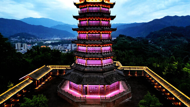 夜幕下的文严塔夜景