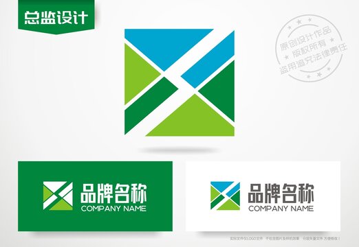 方形logo字母F设计标志