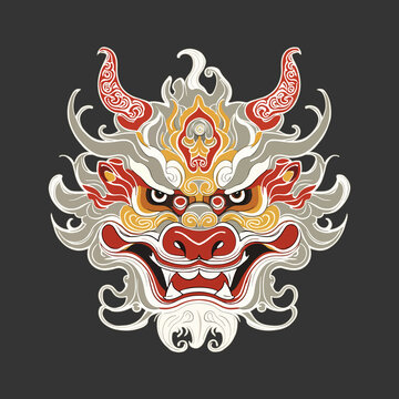 中国龙龙头T恤图案