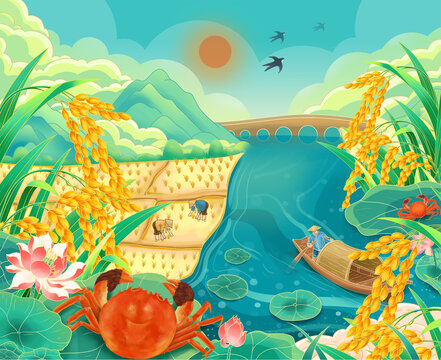 蟹田大米包装插画