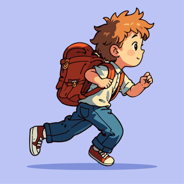 背着书包上学的卡通男孩