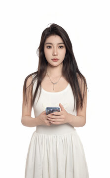 使用手机的东方女性年轻美女
