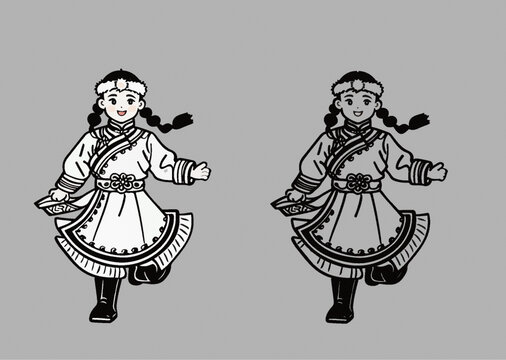 蒙古族舞蹈手绘矢量女