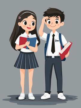 卡通学生插画手绘矢量