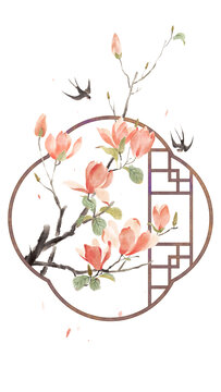 唯美玉兰花插画