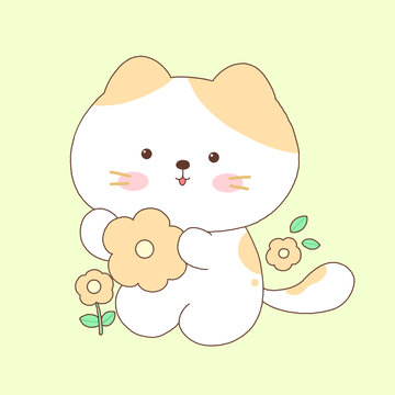 卡通可爱猫咪抱花印花图案